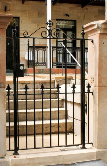 Wrought Iron Palisade Gate With Scroll Top